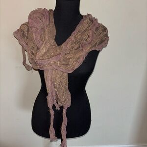 Brown Vintage Scarf from Sweden with pink and gold shimmery undertones & accents